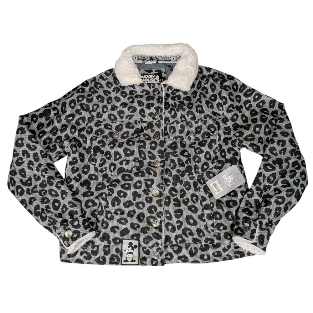 Disney Mickey Mouse Kids XS Leopard Print Corduroy Jacket Faux Shearling Collar